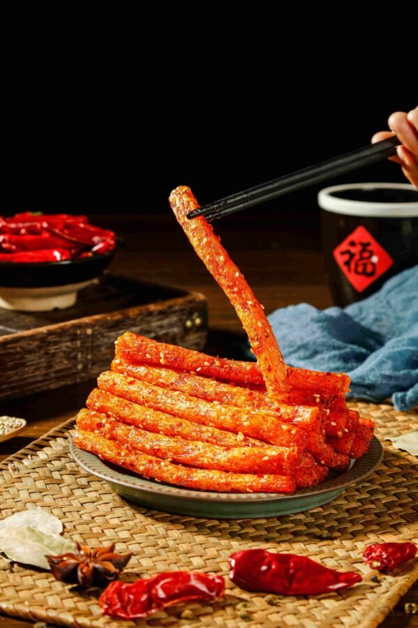 Famous Chinese Halal Latiao Snacks Spicy Gluten Vegetarian Meat Strips Fried and Packaged in a Bag