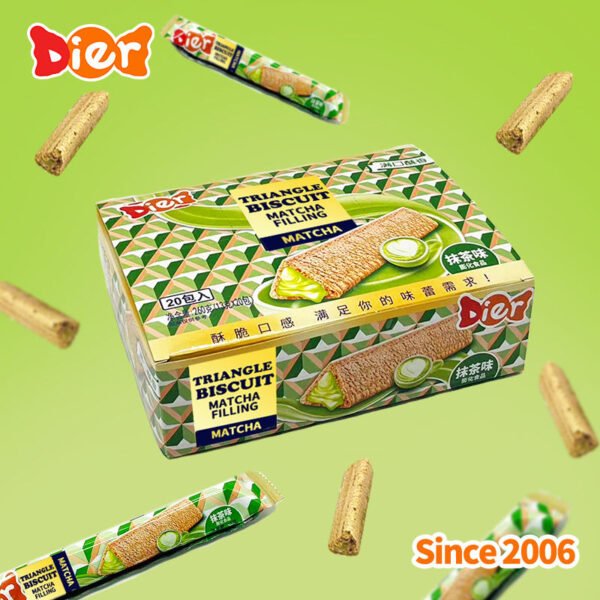 Candy Wholesale Custom Private Label Halal Snacks Crispy Biscuits Stick Matcha Flavor Filling Jam Sandwich Grain Cookies