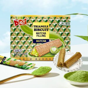 Candy Wholesale Custom Private Label Halal Snacks Crispy Biscuits Stick Matcha Flavor Filling Jam Sandwich Grain Cookies