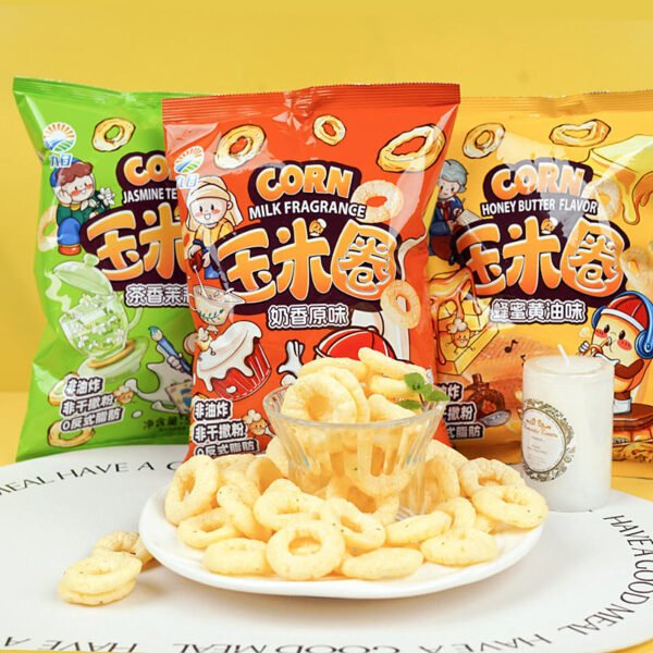 JIUR Wholesale Healthy Snacks Milk Flavored Crispy Semi-Soft Corn Rings Sweet Taste Bag Packaging for Home and Office Use