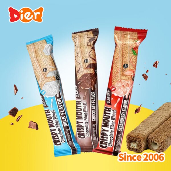 Candy Wholesale Custom Private Label New Arrival Wheat Halal Chocolate-Flavored Jam Filled Puffed Crispy Biscuit Stick Bar ODM