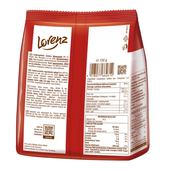 Lorenz Saltletts Mini Pretzel Snack Crispy Bite-Sized Sea Salt 150g